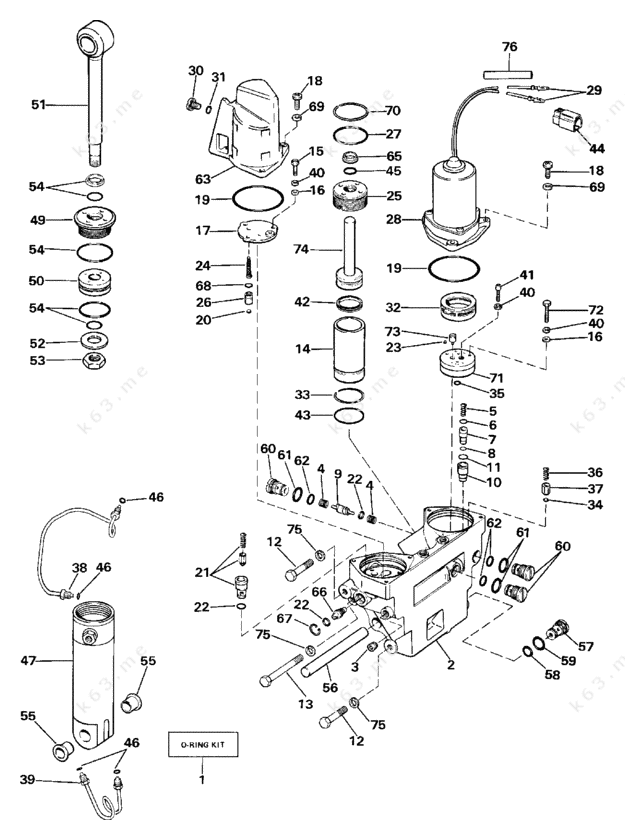 Evinrude 1989 90 - E90TLCEM, Power Trim/Tilt Hydraulic Assembly - parts ...