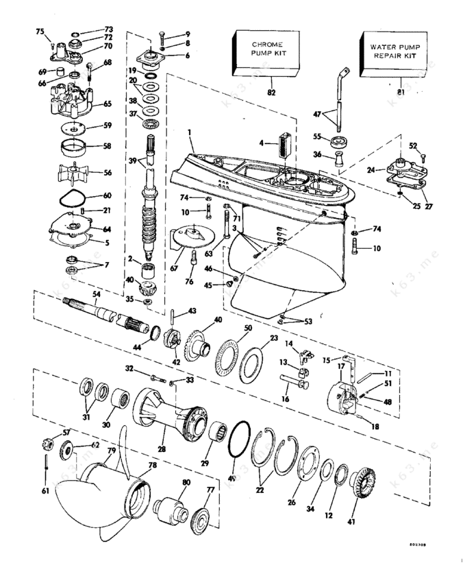 Johnson 1980 100 - J100TRLCSC, Gearcase - parts catalog